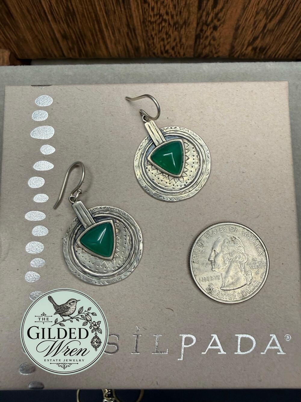 Silpada W3286 Emerald Isle Green Agate Sterling Silver Drop Earrings